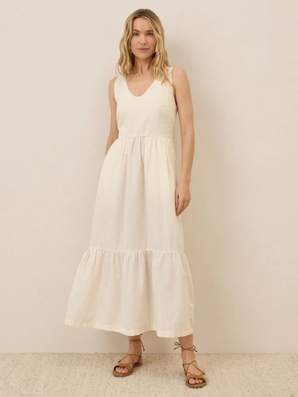 2X Pact Women's Canopy Linen Blend Easy Tank Dress - Off white / bone color